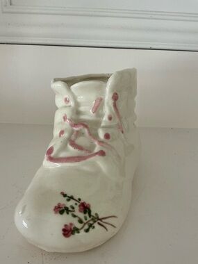 Vintage Ceramic Baby Shoe Planter with Pink Accent